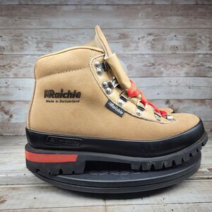 Raichle Swiss Hiking Boots Women Size 7.5 Tan Suede Round Toe Lace Up Ankle